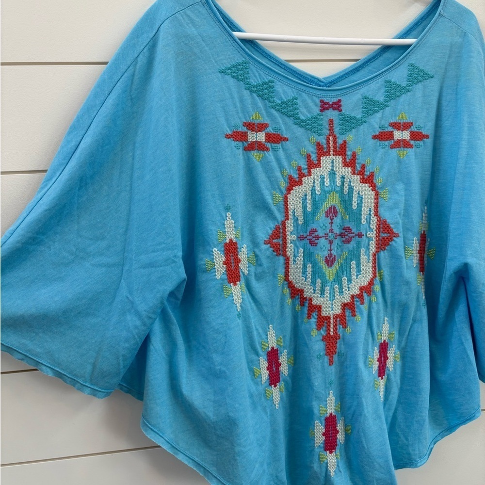 Johnny Was Blue Embroidered Blouse - Picture 3 of 4